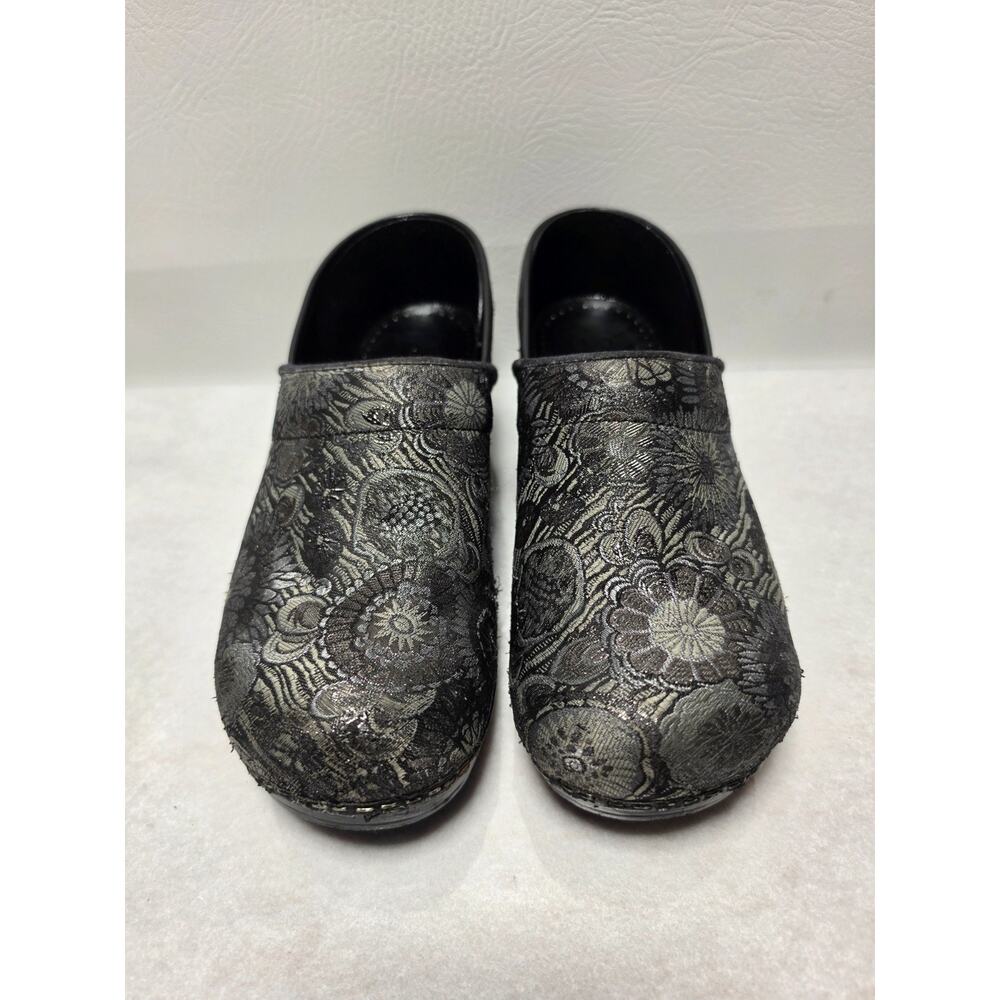 Sanita Black Metallic Floral Clogs Mules Shoes Women’s Size 8 EU 40 Comfort